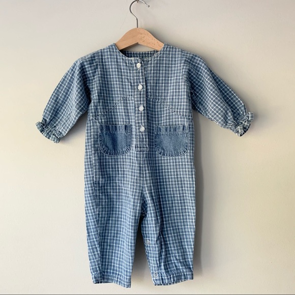 Vintage Baby Superstore Plaid Denim Jumpsuit - Picture 1 of 5